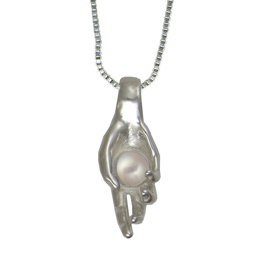 Sterling Silver Healing Hand Pendant With Cultured Freshwater Pearl